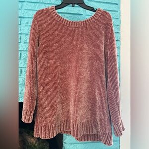 Orvis Women's Knit Chenille Sweater Soft Size XL Rose Pink Crew Neck